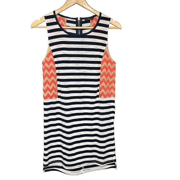 THML Tank Dress Striped Sleeveless Chevron Embroidery Zip Back‎ Summer SM - Picture 1 of 8